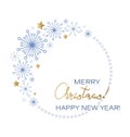 Christmas round frame. Snowflakes and golden stars. Royalty Free Stock Photo